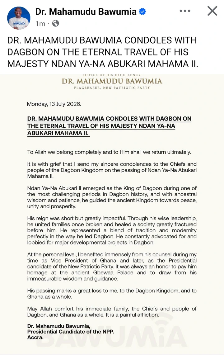 Bawumia mourns Yaa Naa Abukari II